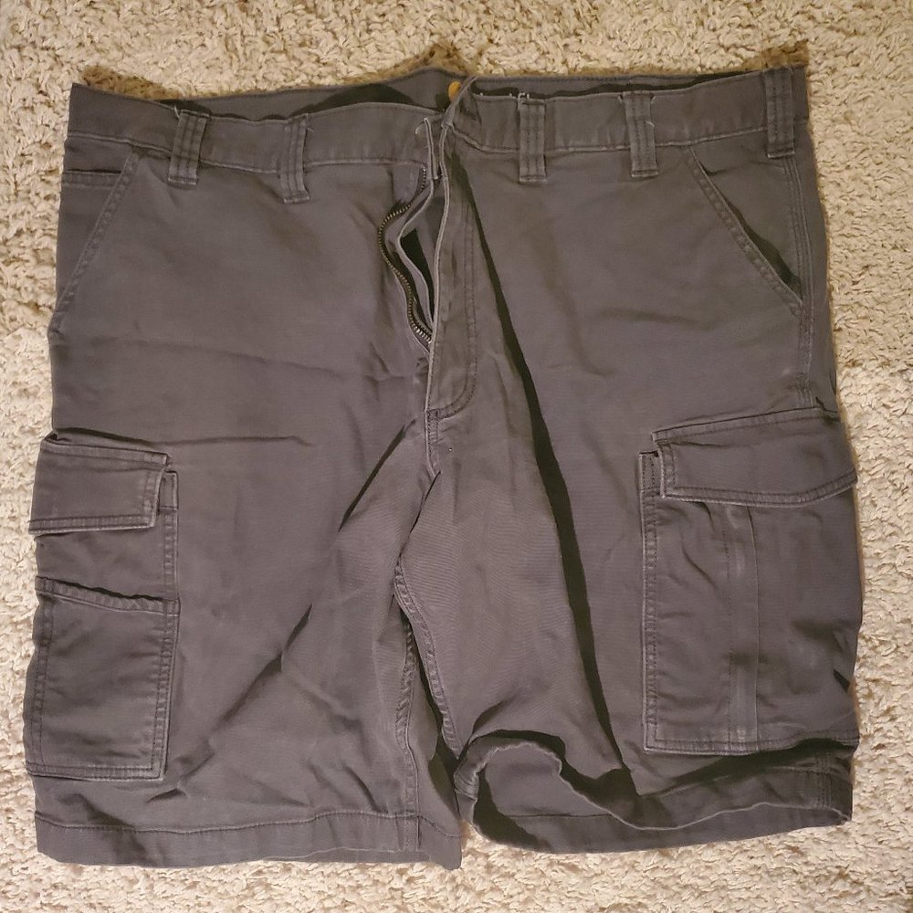 Carhartt Shorts Men's 44 x 9 Grey Canvas Carpenter Utility Relaxed Fit